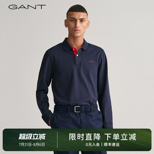甘特春秋款 简约纯色polo衫 GANT 男士 T恤 上衣时尚 撞色翻领休闲长袖