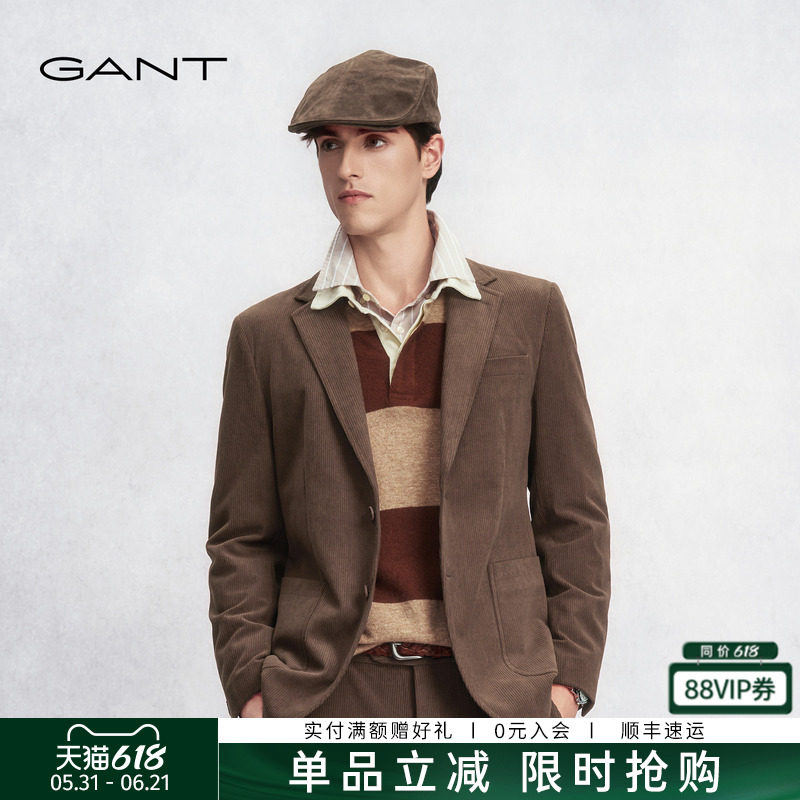 GANT/甘特2025秋季新款男装灯芯绒复古老钱风宽松休闲单西服外套