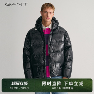 GANT 男光面抽绳连帽纯色面包服鸭绒绗缝羽绒服外套 甘特秋冬新款