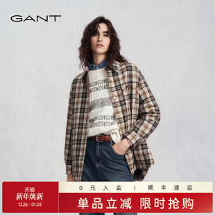棉服复古格纹老钱风上衣外套 女士翻领衬衫 GANT 甘特2025秋冬新款