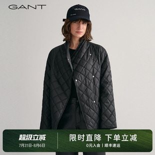 甘特秋冬新款 GANT 女士宽松简约纯色菱格翻领复古休闲风棉服外套