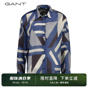 GANT 女士氣質(zhì)優(yōu)雅襯衣寬松拼色設計感桑蠶絲長袖 襯衫 甘特春新款