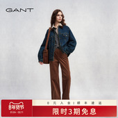 甘特25秋冬新款 窄版 厚款 GANT 通勤女阔腿裤 复古条绒裤 微弹休闲裤