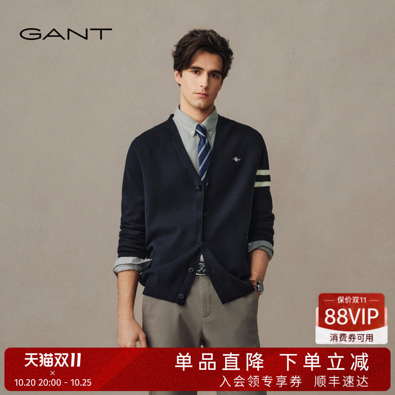 【高智系列】GANT/甘特26秋冬男士学院风V领复古长袖针织开衫外套