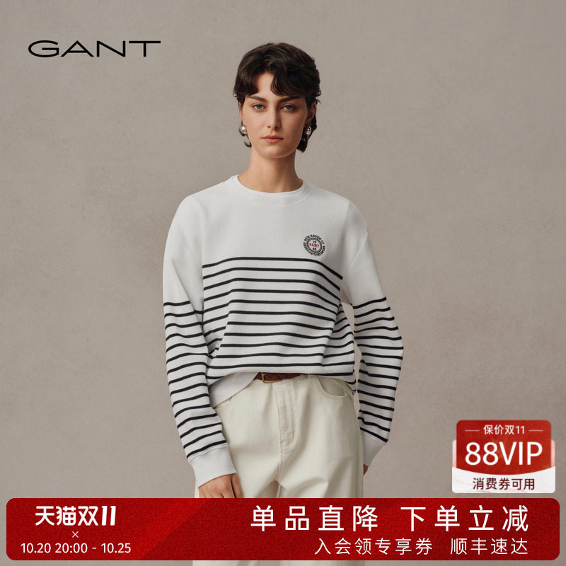 【随心系列】GANT/甘特26女纯棉圆领宽松美式学院风针织卫衣