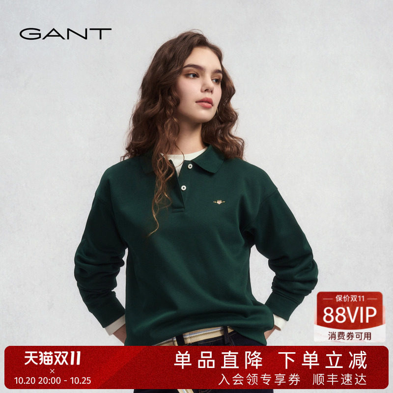 GANT/甘特秋冬新款女士加绒翻领套头上衣学院风休闲百搭运动卫衣