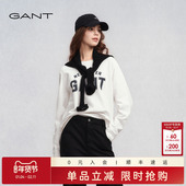 GANT 甘特秋冬新款 女士学院风白色上衣加绒圆领字母印花宽松卫衣