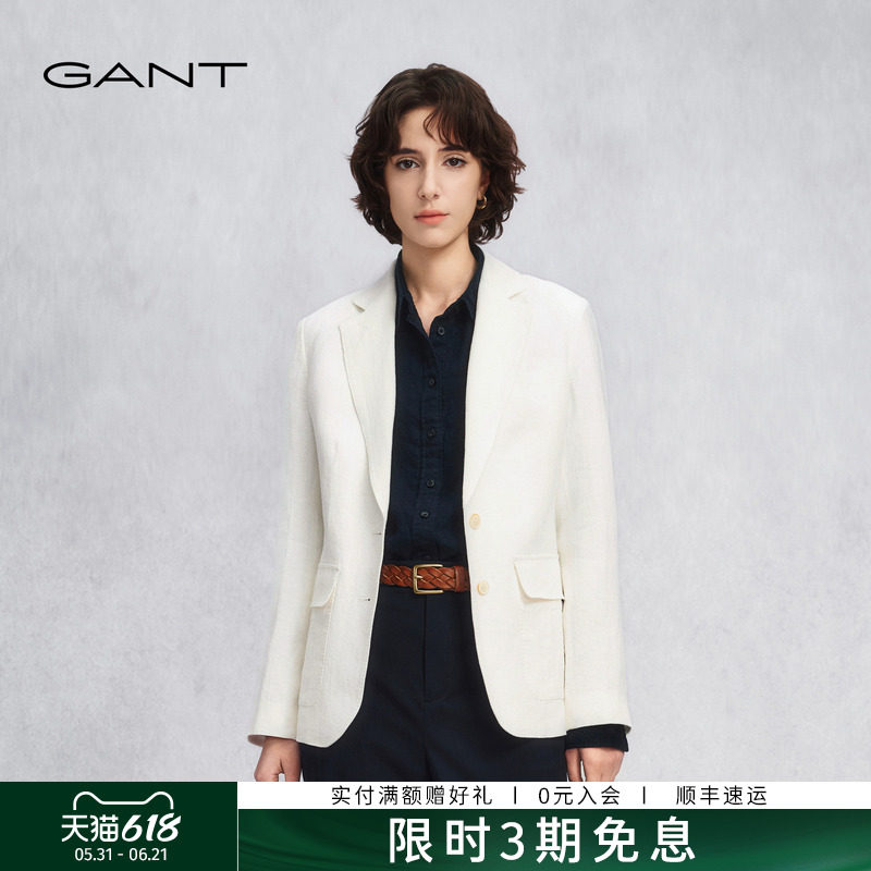 【100%亚麻】GANT/甘特26春夏新款女士通勤老钱风休闲单西服外套