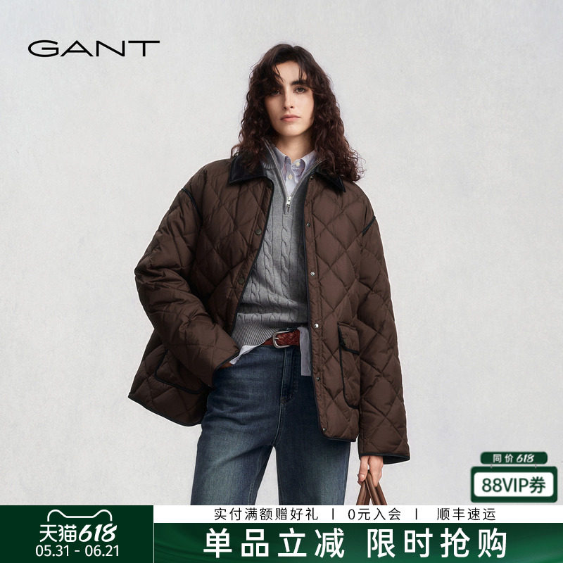 GANT/甘特秋冬季新款女士菱格复古老钱风鸭绒轻便羽休闲绒服外套