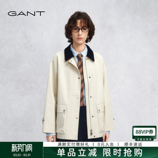 甘特26春季 GANT 女巴恩风纯棉休闲撞色翻领风衣外套 随心系列