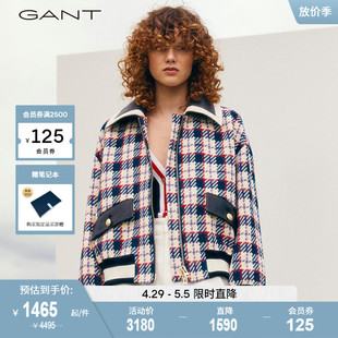 GANT甘特新款 女士休闲翻领运动撞色格子外套夹克 4700214
