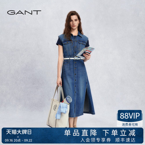 GANT/甘特女纯棉无袖牛仔连衣裙