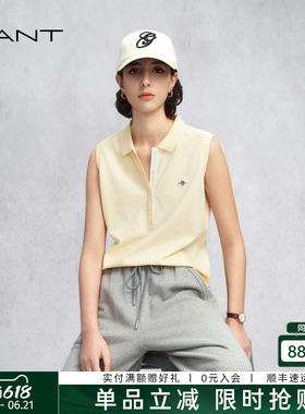 【出色POLO】GANT/甘特26春夏女士珠地棉修身黄色背心无袖polo衫