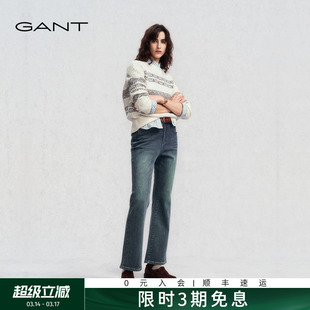 GANT/甘特25秋冬新款复古水洗蓝色厚款水洗弹力微喇显瘦牛仔女裤