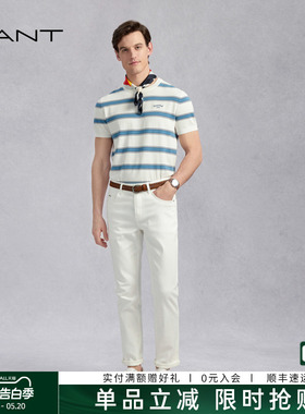 GANT/甘特春夏新款男裤时尚修身简约通勤纯白色高级感五袋牛仔裤
