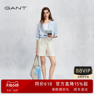 【随心系列】GANT/甘特26夏季女士简约直筒宽松显瘦休闲亚麻短裤