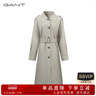 GANT/甘特秋季女士中长款尖领单排扣腰带风衣复古英伦风气质大衣