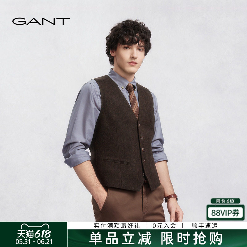 【100%绵羊毛】GANT/甘特25秋冬新款男士休闲复古老钱风西服马甲