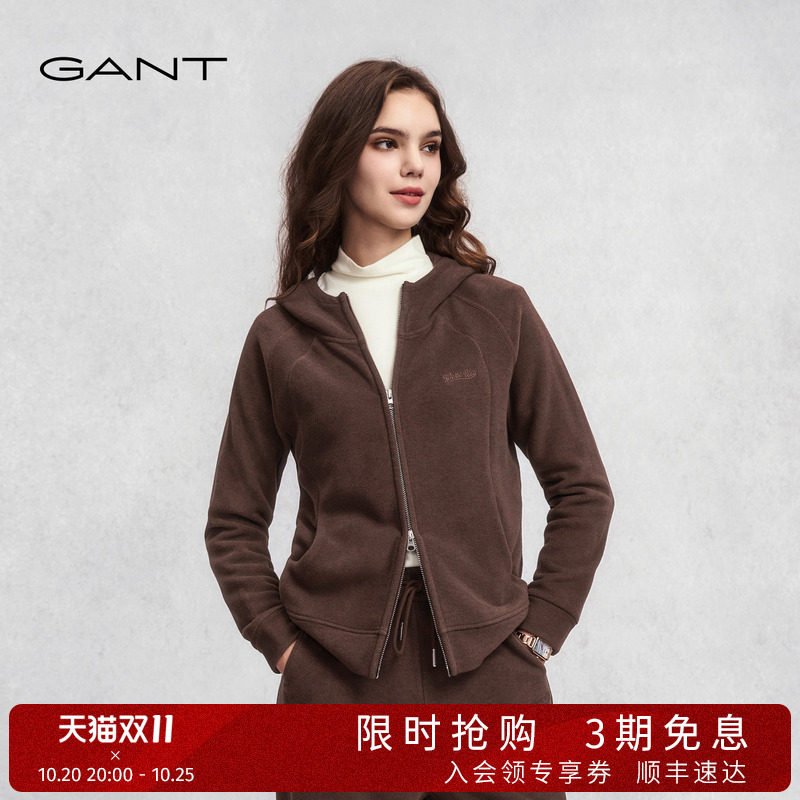 GANT/甘特2025秋冬新款女士休闲连帽卫衣绒感亲肤舒适上衣外套