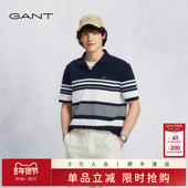 甘特2025春夏新款 男士 撞色条纹菠萝针翻领T恤通勤短袖 GANT POLO衫