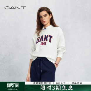 甘特26春夏新款 GANT 女士纯棉圆领学院风宽松休闲卫衣 贴布绣