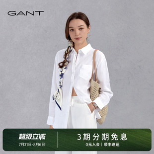 衬衫 100%亚麻 GANT 甘特2025女士衬衣纯色极简慵懒风宽松长袖