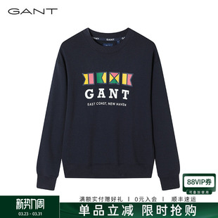 女士宽松休闲字母印花圆领套头长袖 甘特秋季 GANT 卫衣 100%棉
