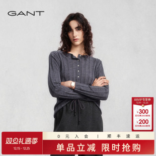 甘特25秋冬老钱风针织衫 GANT 女圆领套头内搭毛衫 100%绵羊毛