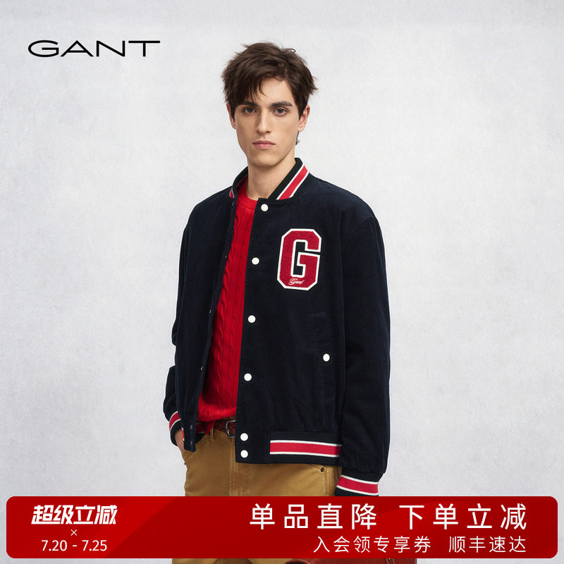 GANT/甘特秋冬季新款男士纯棉复古学院风棒球领休闲棉服夹克外套