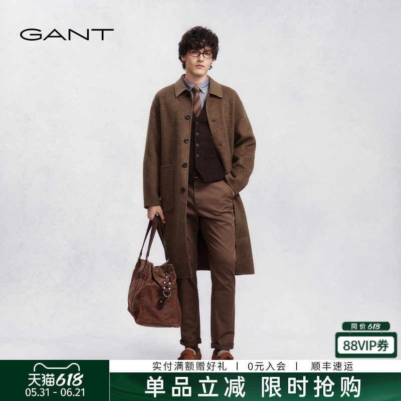 【100%绵羊毛】GANT/甘特25秋冬新款男士中长款翻领毛呢大衣外套