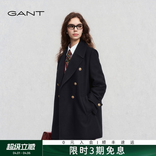 GANT 女士羊毛呢通勤大衣复古英伦学院风双排扣外套 甘特秋冬新款