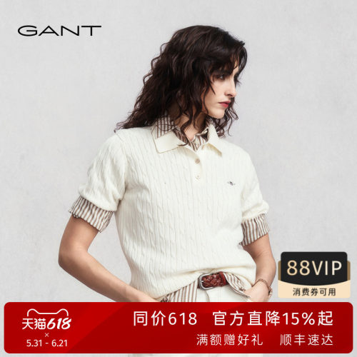 GANT/甘特女纯棉绞花短袖针织衫