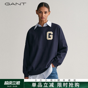 新款 女士纯棉字母logo上衣套头圆领学院风休闲卫衣 甘特秋季 GANT