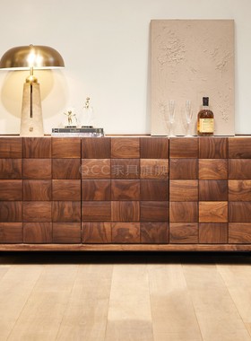 意式极简北美黑胡桃木餐边柜面包岩板客厅展示储物收纳入户玄关柜