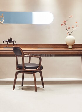 意式极简书桌北美黑胡桃木电脑桌实木穿线孔写字台家用简约办公桌