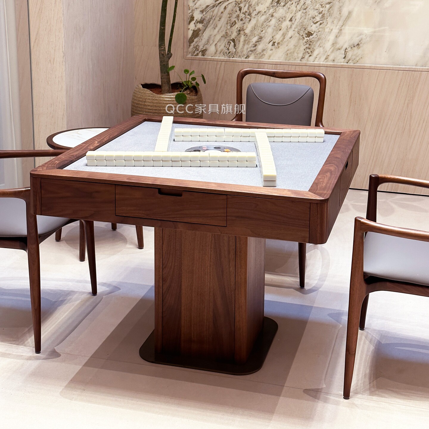 设计师电动麻将桌北美黑胡桃木麻将机全自动棋牌室高级实木麻将台