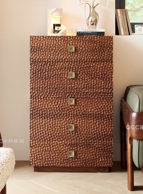 北美黑胡桃木五斗柜中古风实木斗橱抽屉柜客厅靠墙收纳柜设计师款