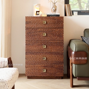 北美黑胡桃木五斗柜中古风实木斗橱抽屉柜客厅靠墙收纳柜设计师款