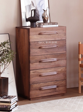 北美黑胡桃木五斗柜意式轻奢风实木斗橱客厅靠墙收纳柜子设计师款