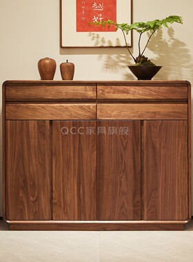 设计师鞋柜北美黑胡桃木玄关进门换鞋柜贴墙实木鞋架北欧高级鞋橱