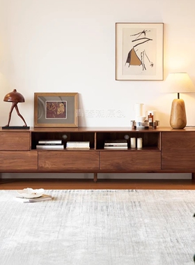 北美黑胡桃木电视柜设计师款中古风客厅电视机柜全实木抽屉视听柜