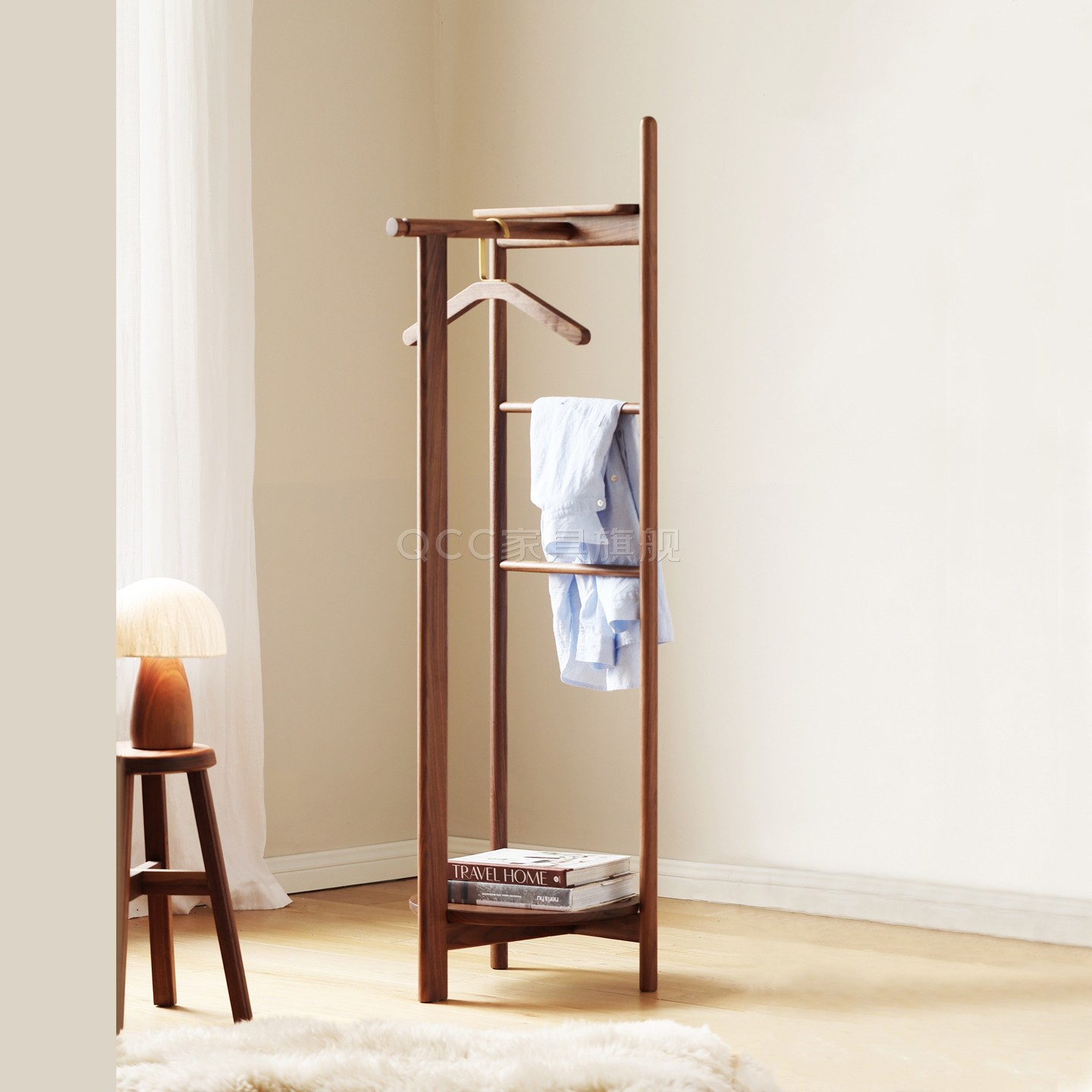 QCC北美黑胡桃木可储物衣帽架