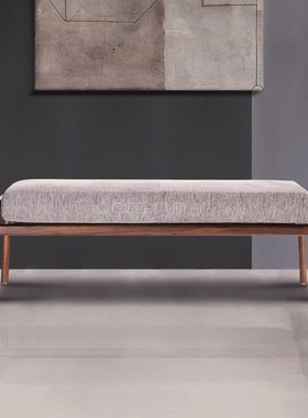 卧室黑胡桃木床尾凳轻奢沙发凳新中式床边小沙发北欧床榻床凳长凳