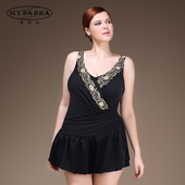 保守纯色泳装 蔓芭莎连体泳衣女温泉裙式 遮肚显瘦胖mm200斤加大码