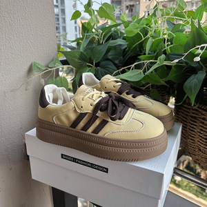 42号复古厚底德训鞋女2025春季新款爆款小黄鞋女休闲板鞋运动鞋女