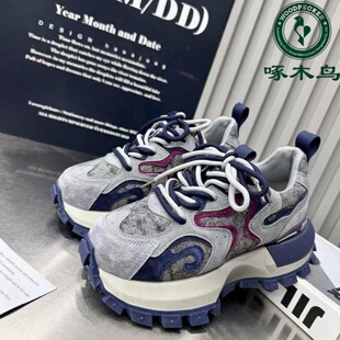 休闲运动跑步鞋 啄木鸟厚底增高老爹鞋 款 女2025秋季 火焰拼色阿甘鞋