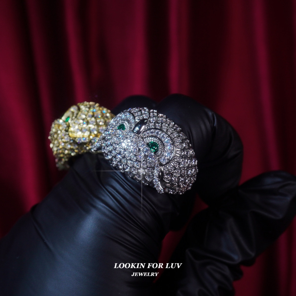 LFL欧美嘻哈饰品 满钻锆石猫头鹰戒指 iced out ring hiphop指环