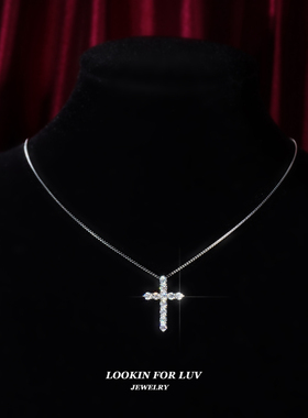 LFL欧美嘻哈饰品 S925纯银莫桑钻马思维同款小十字架短带锁骨链