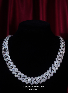 LFL欧美嘻哈饰品 15mm满钻菱形古巴链 街头潮男锁骨链Cuban Link