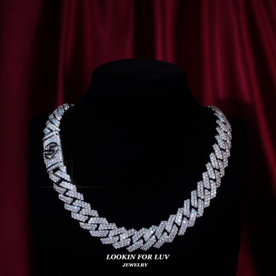 LFL欧美嘻哈饰品 15mm满钻菱形古巴链 街头潮男锁骨链Cuban Link